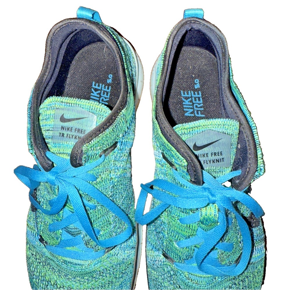 Nike Free TR Flyknit Training Shoes - Women Size 10.5 Green‎ Blue Athletic Shoes - Picture 4 of 10